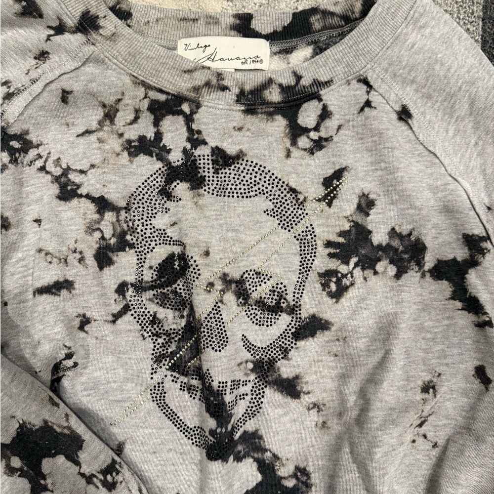 Vintage Havana Gray and Black Tie-Dye Sweats Set with Studded Skulls - Picture 2 of 3